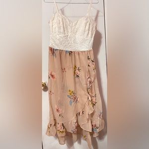 NWT Dusty pink “blush” lace top sheer bottom dress